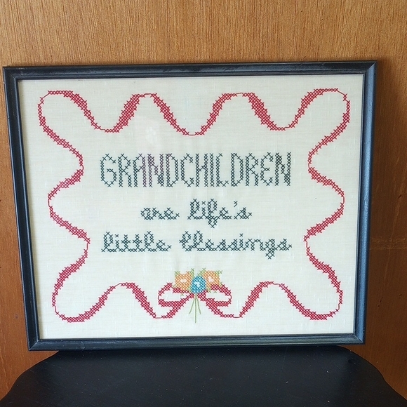 Other - Vintage Framed Cross Stitch Sampler, Grandchildren Are Life's Little Blessings